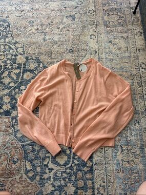 NWTs J. Crew Pink Clay Button-Front Lightweight Cashmere Cardigan